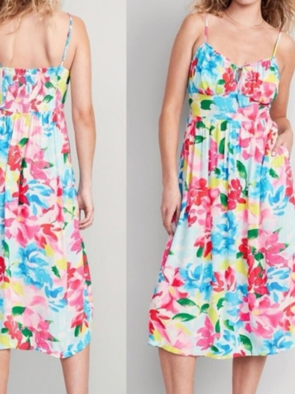 Old Navy Fit Flare Milkmaid Dress Y2K Floral Smocked High Waist Fairy Summer